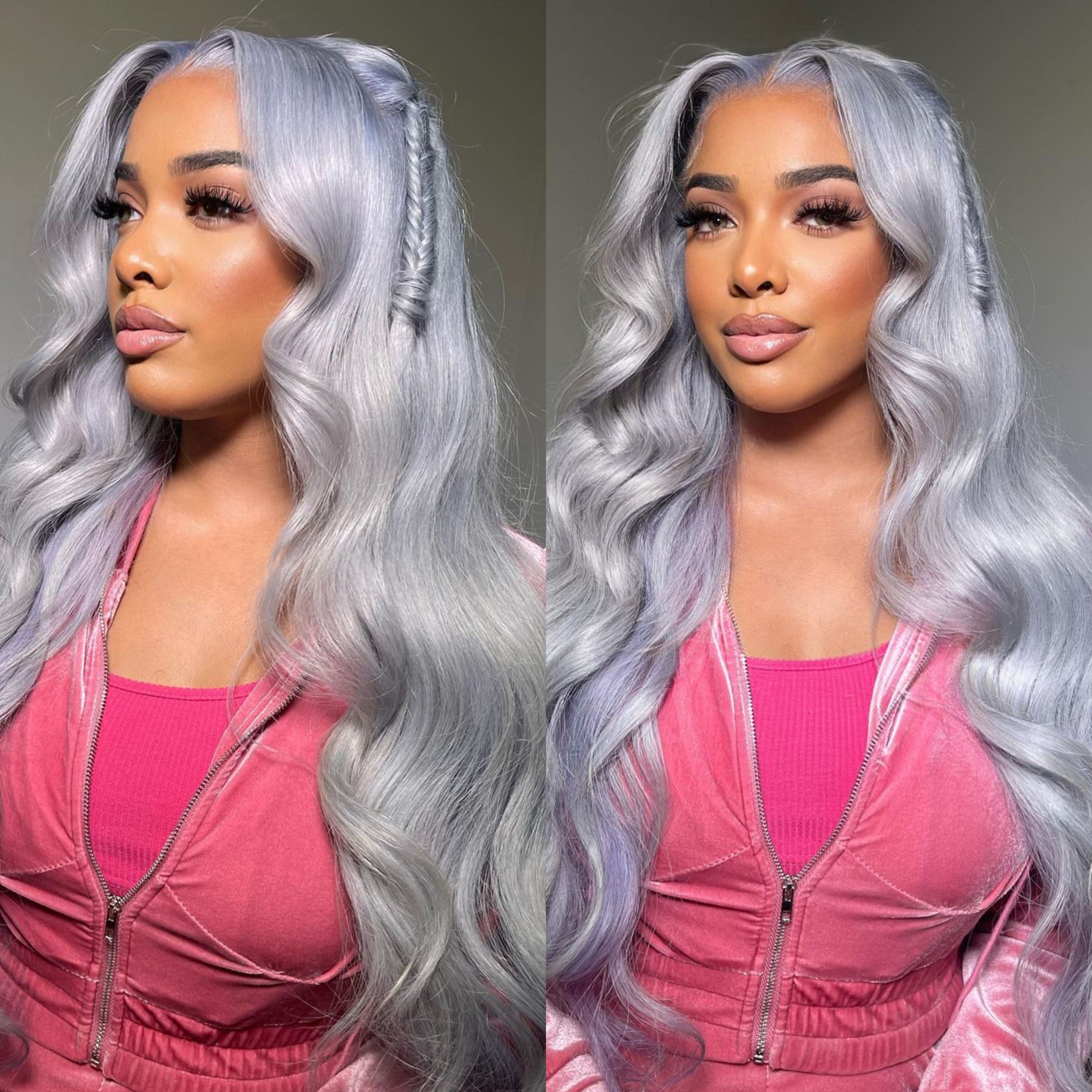Stema Silver Grey Straight Body Wave 13x4 Transparent Lace Front Wig